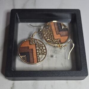 Geometric Gold and Wood Earrings